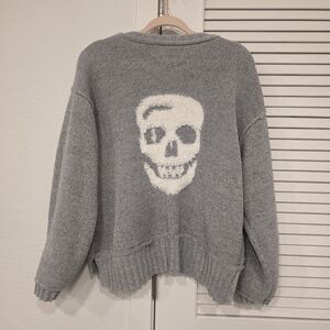 Vintage Havana Jacquard Knit Skull Sweater in grey.